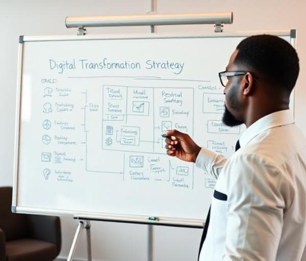 African business consultant presenting digital transformation strategy